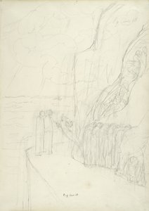 嫉妬する魂のテラス、ダンテ・アリギエーリによる神曲の挿絵、1824-27年（紙に鉛筆とチョーク） 作： William Blake